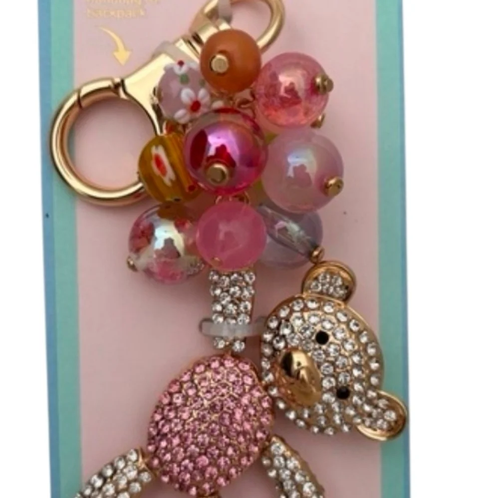 💛▪️ Piper K▪️UK  🇬🇧 Charming Teddy Bear Keychain with Pink and Gold Accents